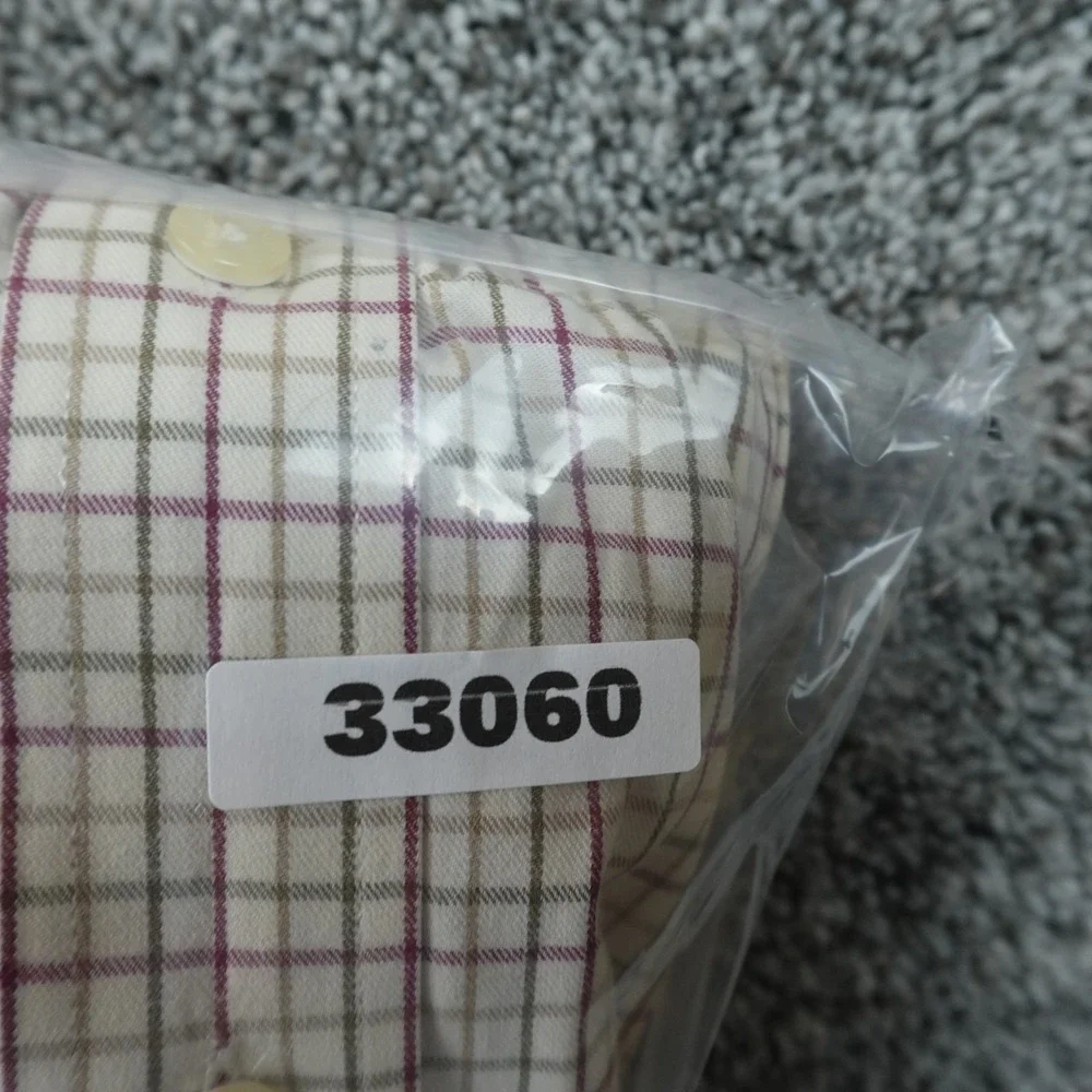 Schoffel Shirt Mens XL Beige Red Tattersall Check Classic Fit Button Up Casual
